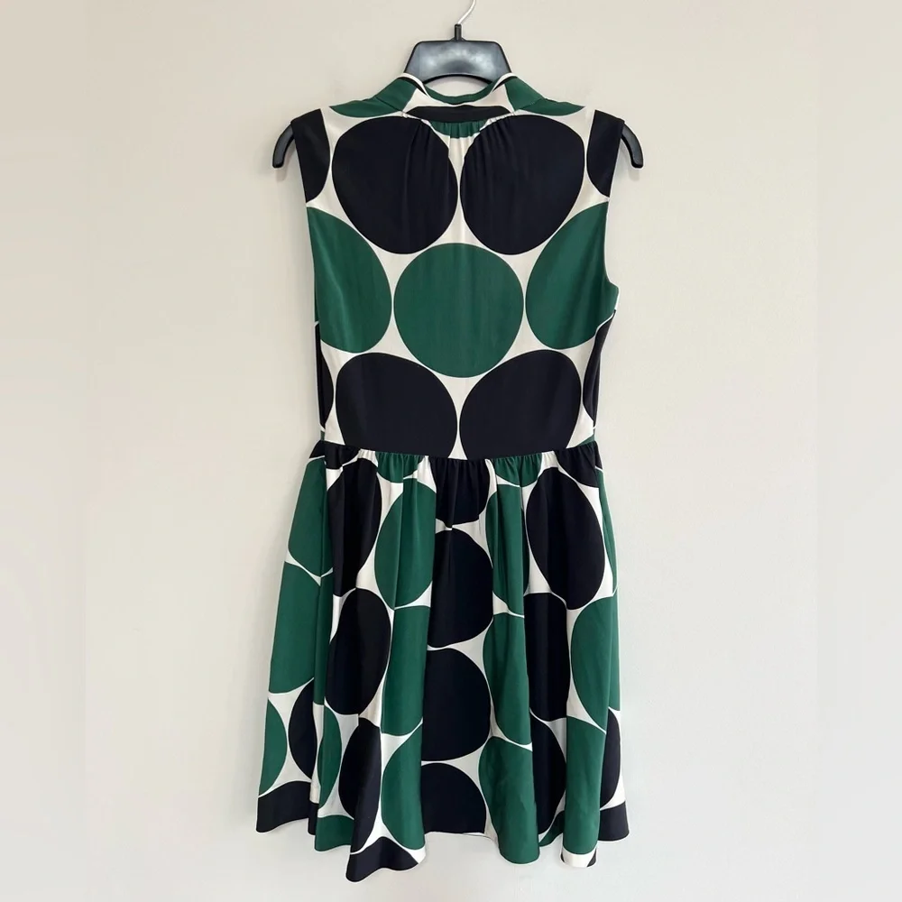Kate Spade Willa Silk Sleeveless Tie Neck Dot A-Line Dress Green Black, size 0